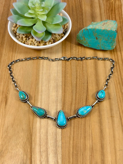 Kingman Turquoise 5 Stone Sterling Necklace