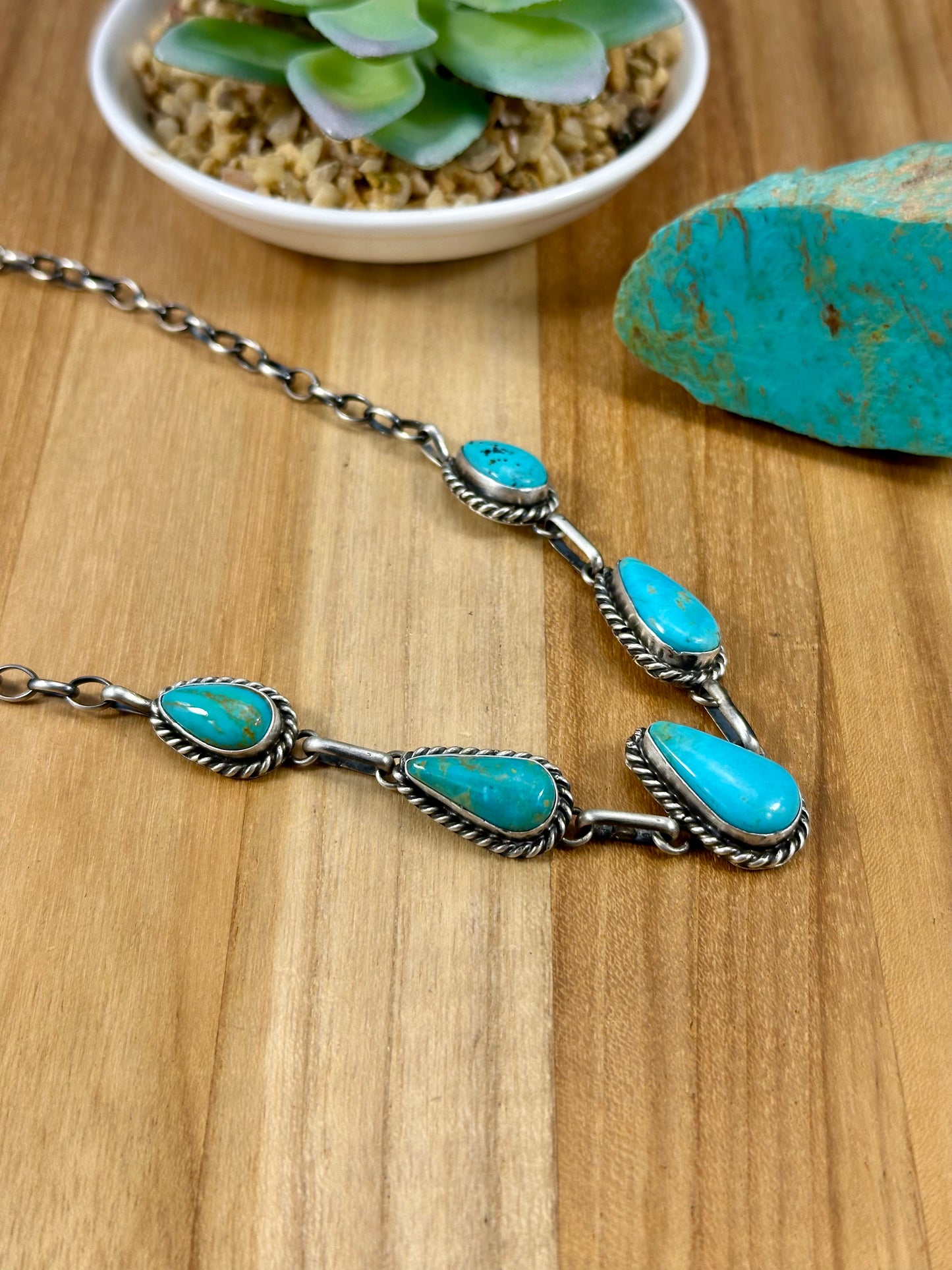 Kingman Turquoise 5 Stone Sterling Necklace