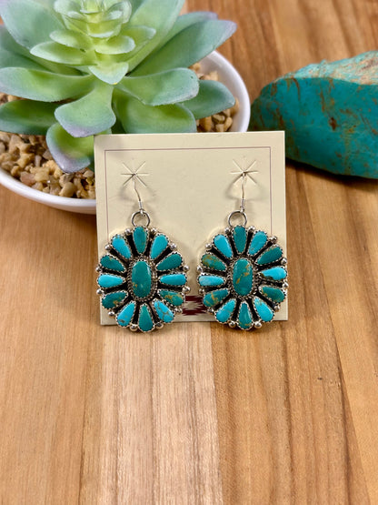 Kingman Turquoise Cluster Dangle Earrings