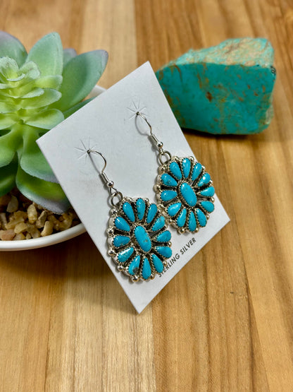 Kingman Turquoise Cluster Dangle Earrings