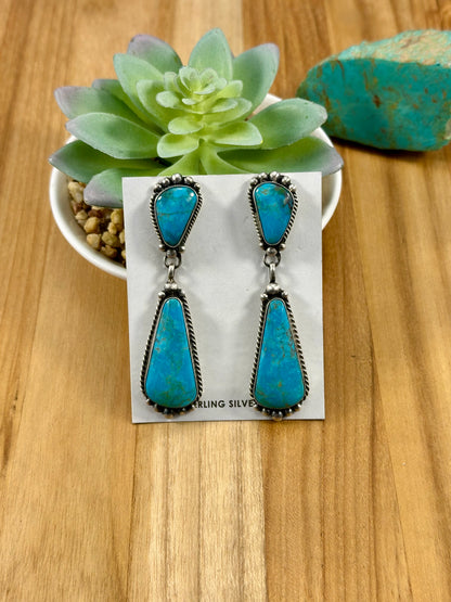 Kingman Turquoise 2 Stone Dangle Earrings