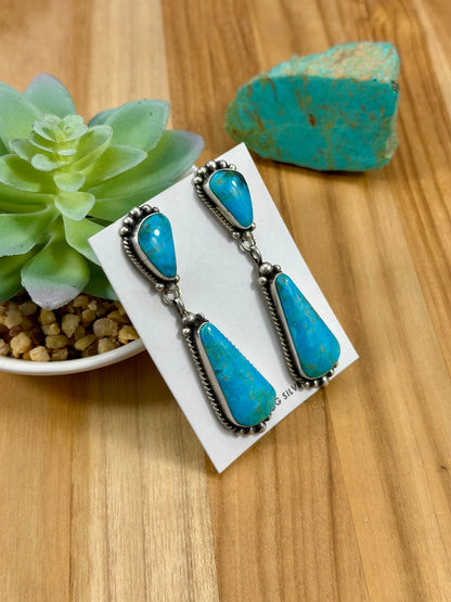 Kingman Turquoise 2 Stone Dangle Earrings
