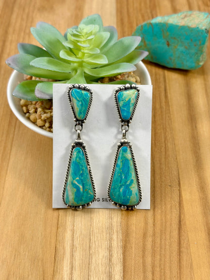 Kingman Turquoise 2 Stone Dangle Earrings