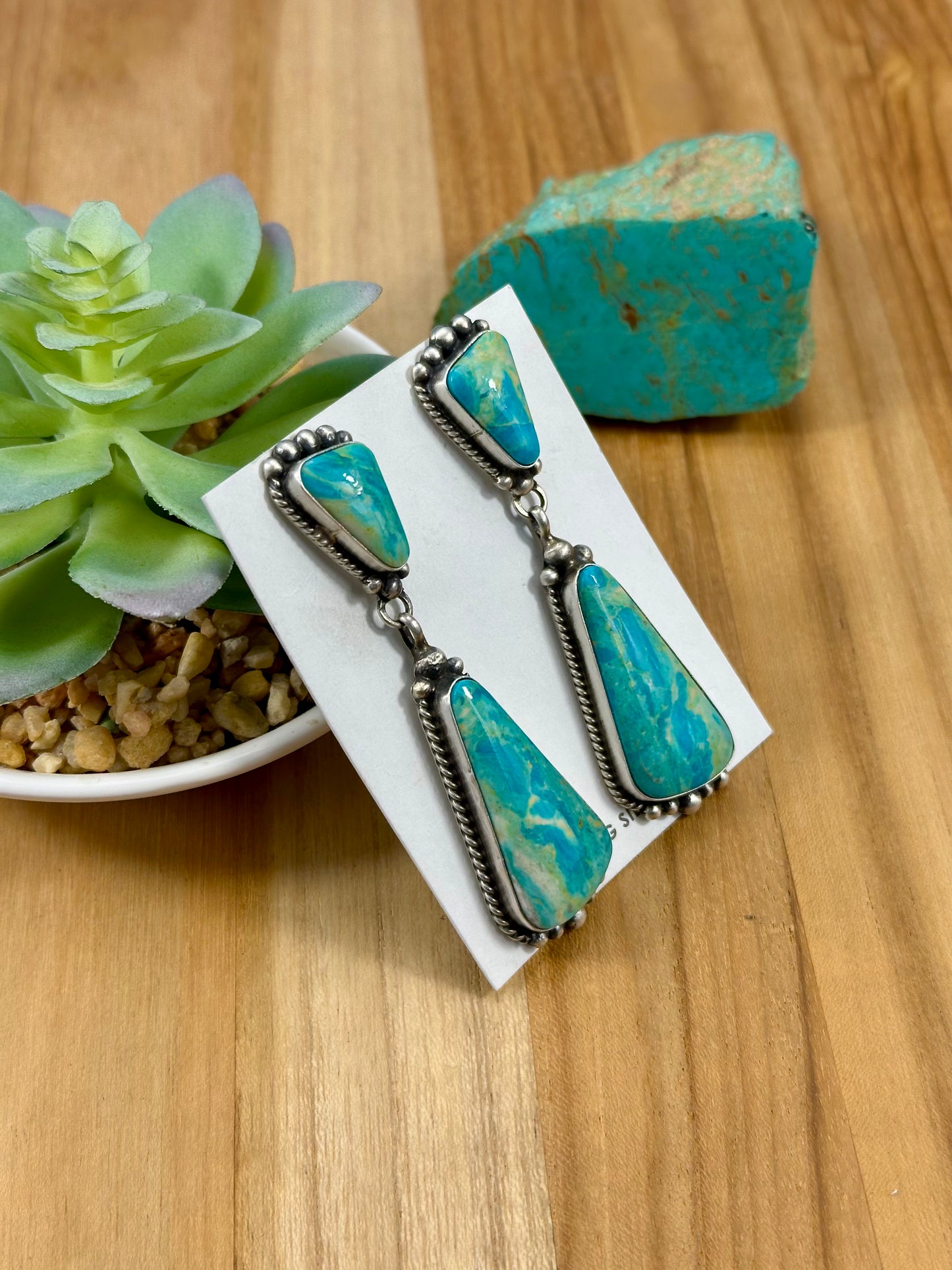 Kingman Turquoise 2 Stone Dangle Earrings