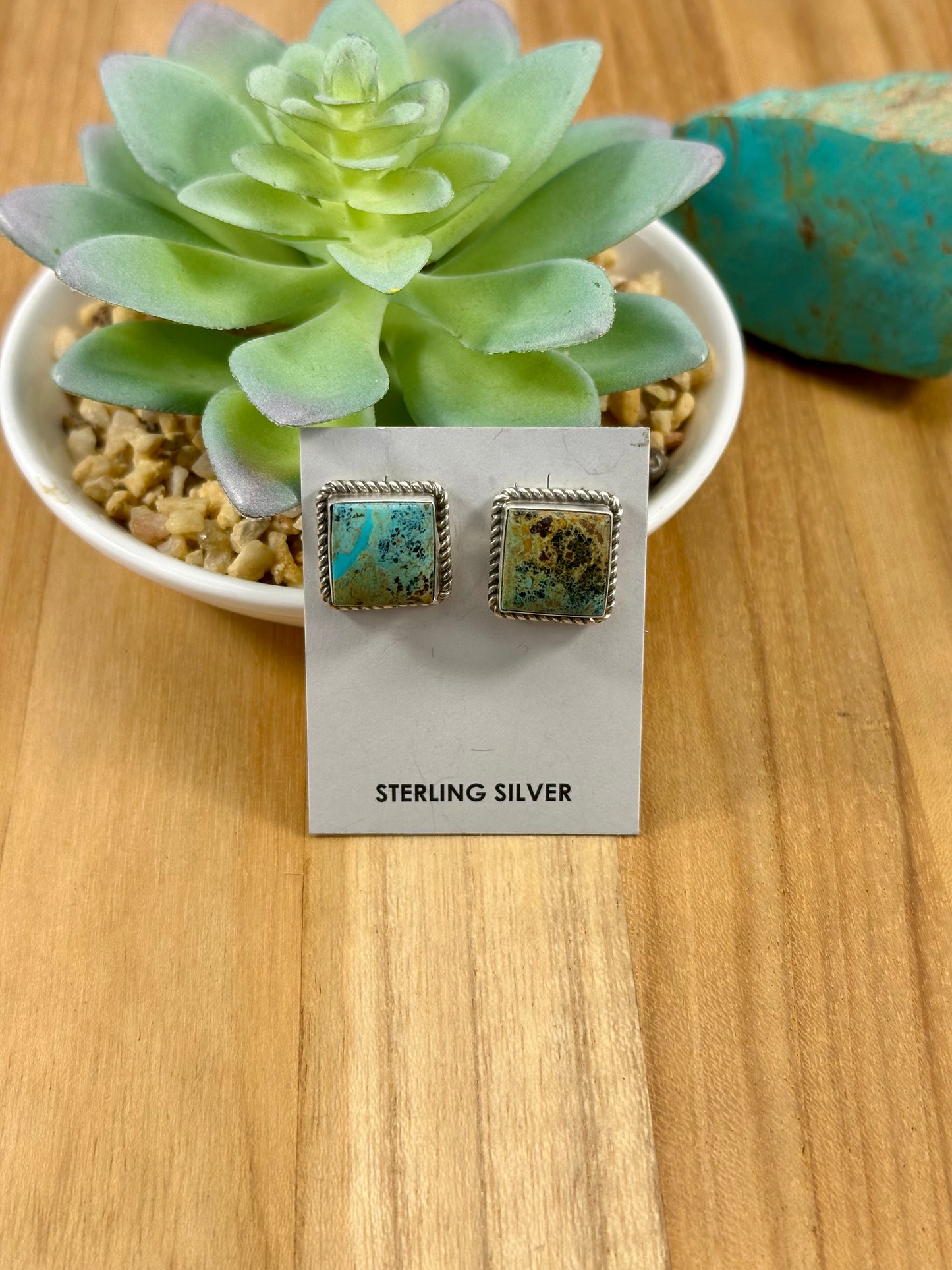 Kingman Turquoise Square Stud Earrings