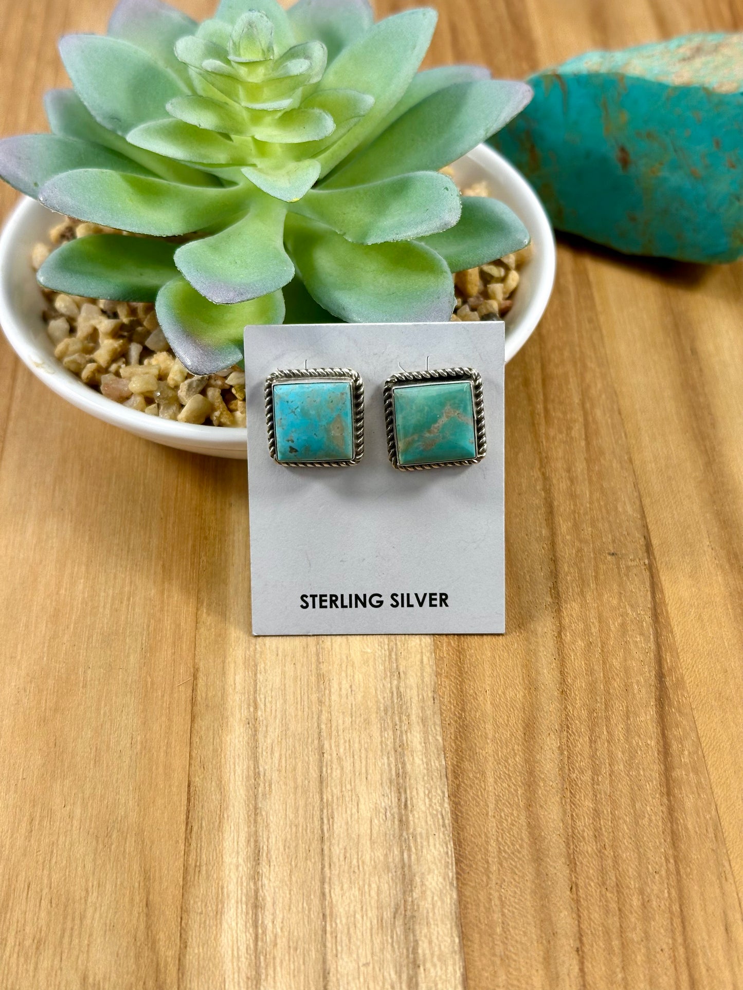Kingman Turquoise Square Stud Earrings