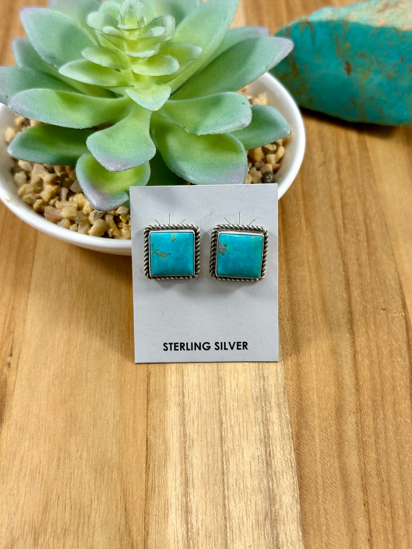 Kingman Turquoise Square Stud Earrings