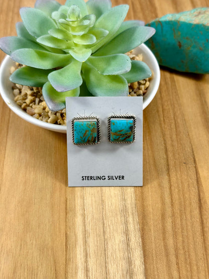 Kingman Turquoise Square Stud Earrings