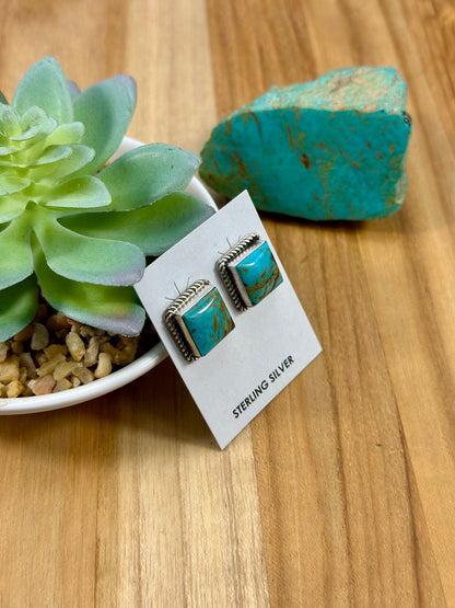 Kingman Turquoise Square Stud Earrings