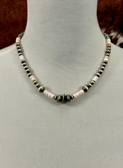 Pink Conch & Sterling Silver Pearl Necklace