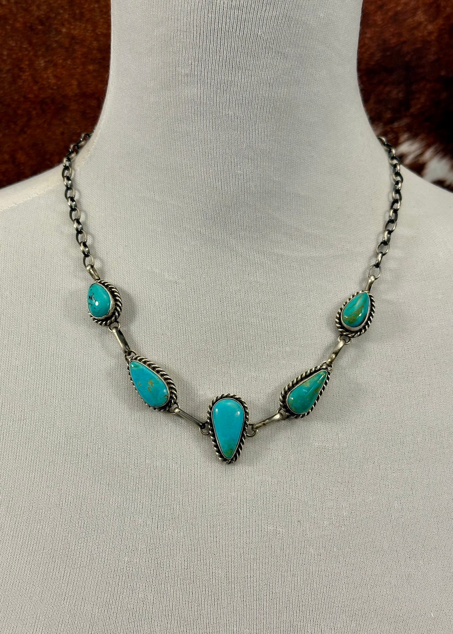 Kingman Turquoise 5 Stone Sterling Necklace