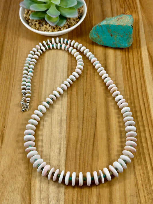 Pink Conch & Kingman Disc Chip Necklace