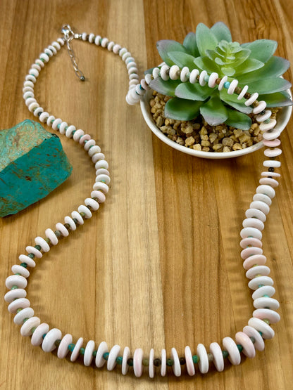 Pink Conch & Kingman Disc Chip Necklace