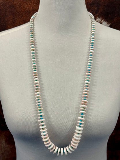 Pink Conch & Kingman Disc Chip Necklace