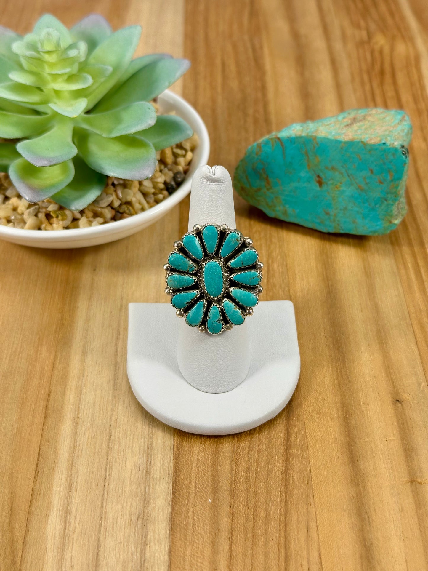 Kingman Turquoise Floral Cluster Ring