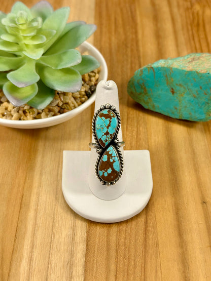 #8 Turquoise 2 Stone Sterling Ring