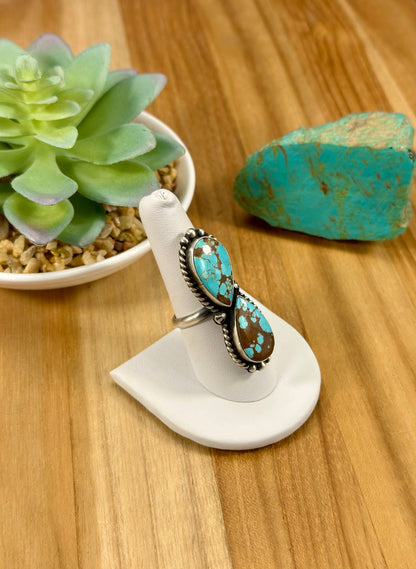 #8 Turquoise 2 Stone Sterling Ring