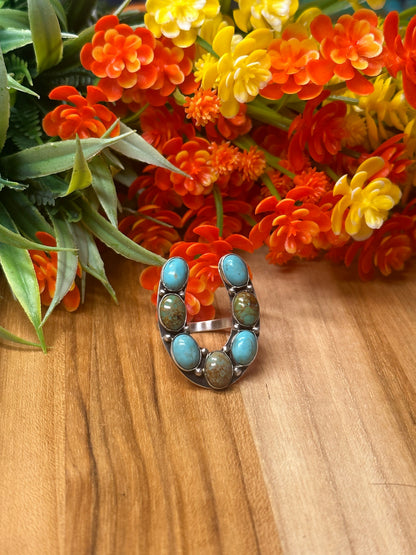 Multi-Color Kingman Horseshoe Ring
