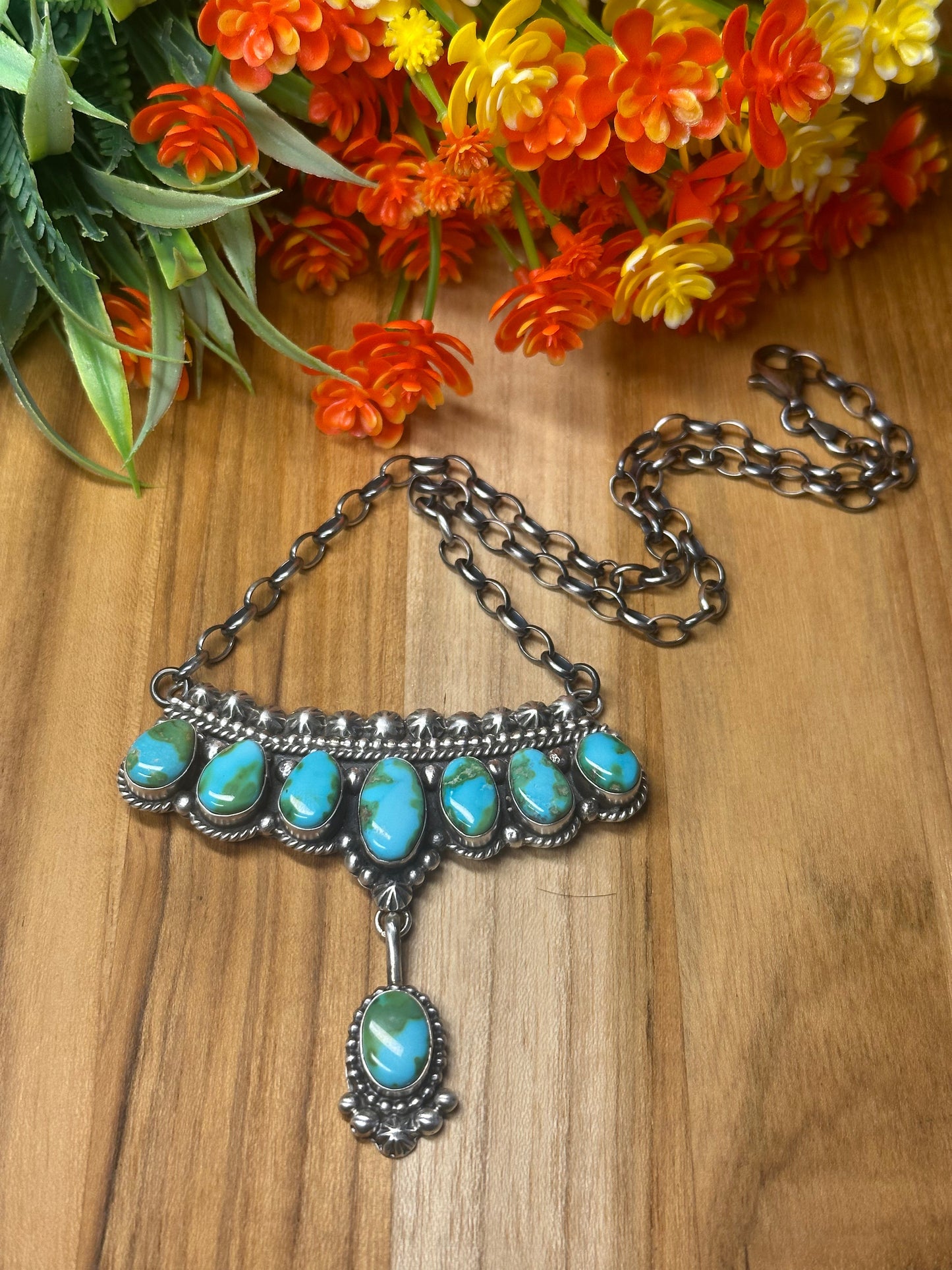 Sonoran Turquoise Bib Sterling Silver Necklace