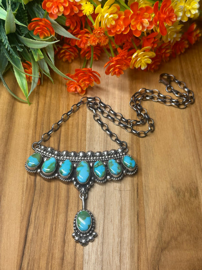 Sonoran Turquoise Bib Sterling Silver Necklace
