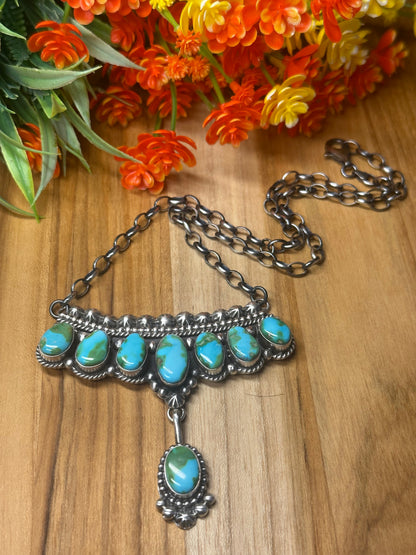 Sonoran Turquoise Bib Sterling Silver Necklace