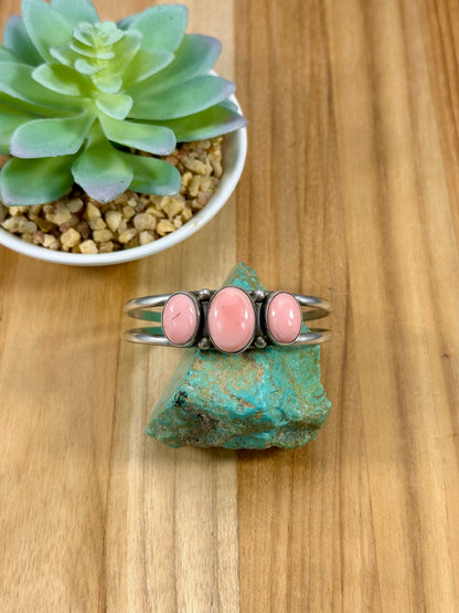Pink Conch 3 Stone Sterling Cuff
