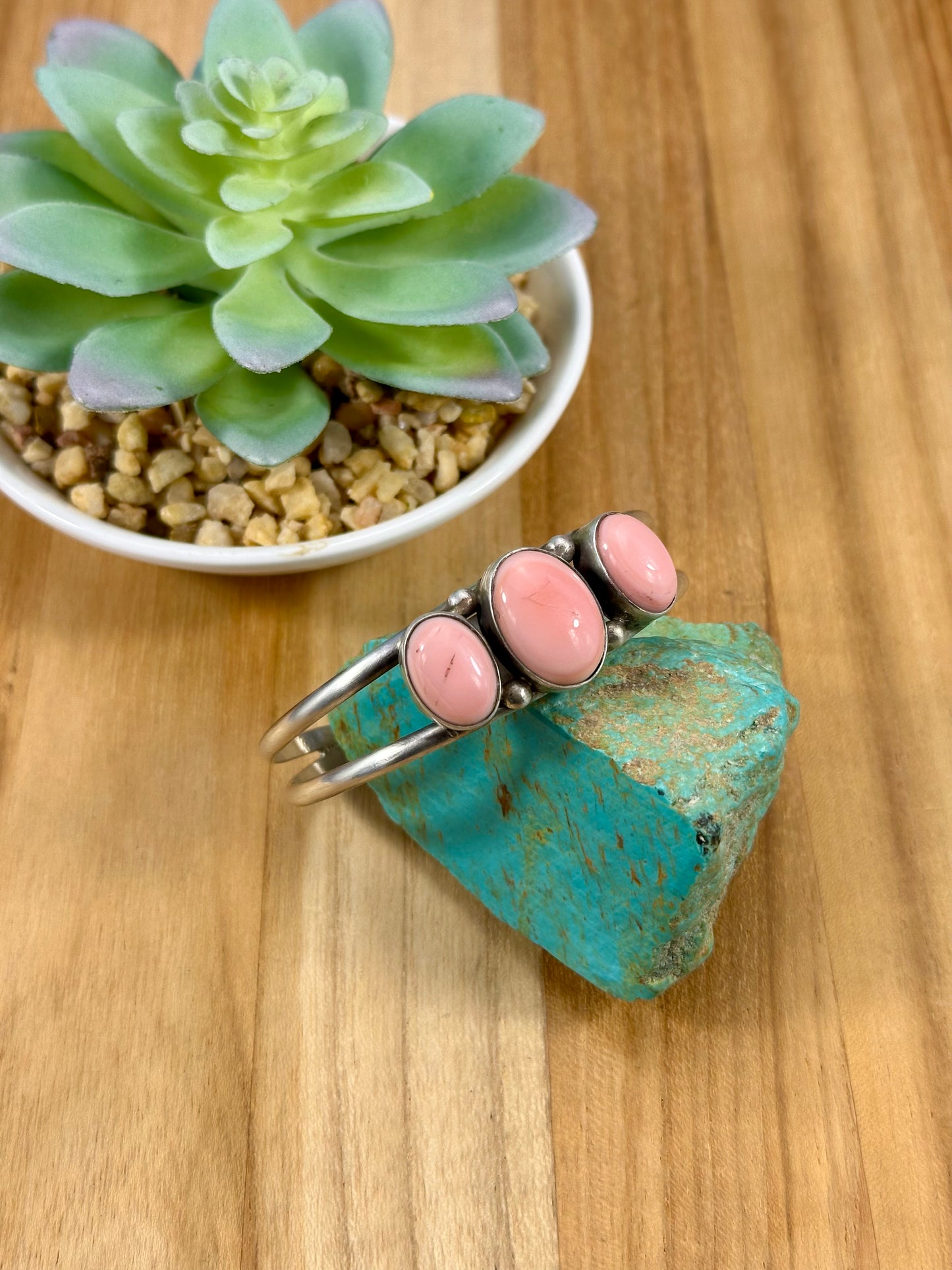 Pink Conch 3 Stone Sterling Cuff
