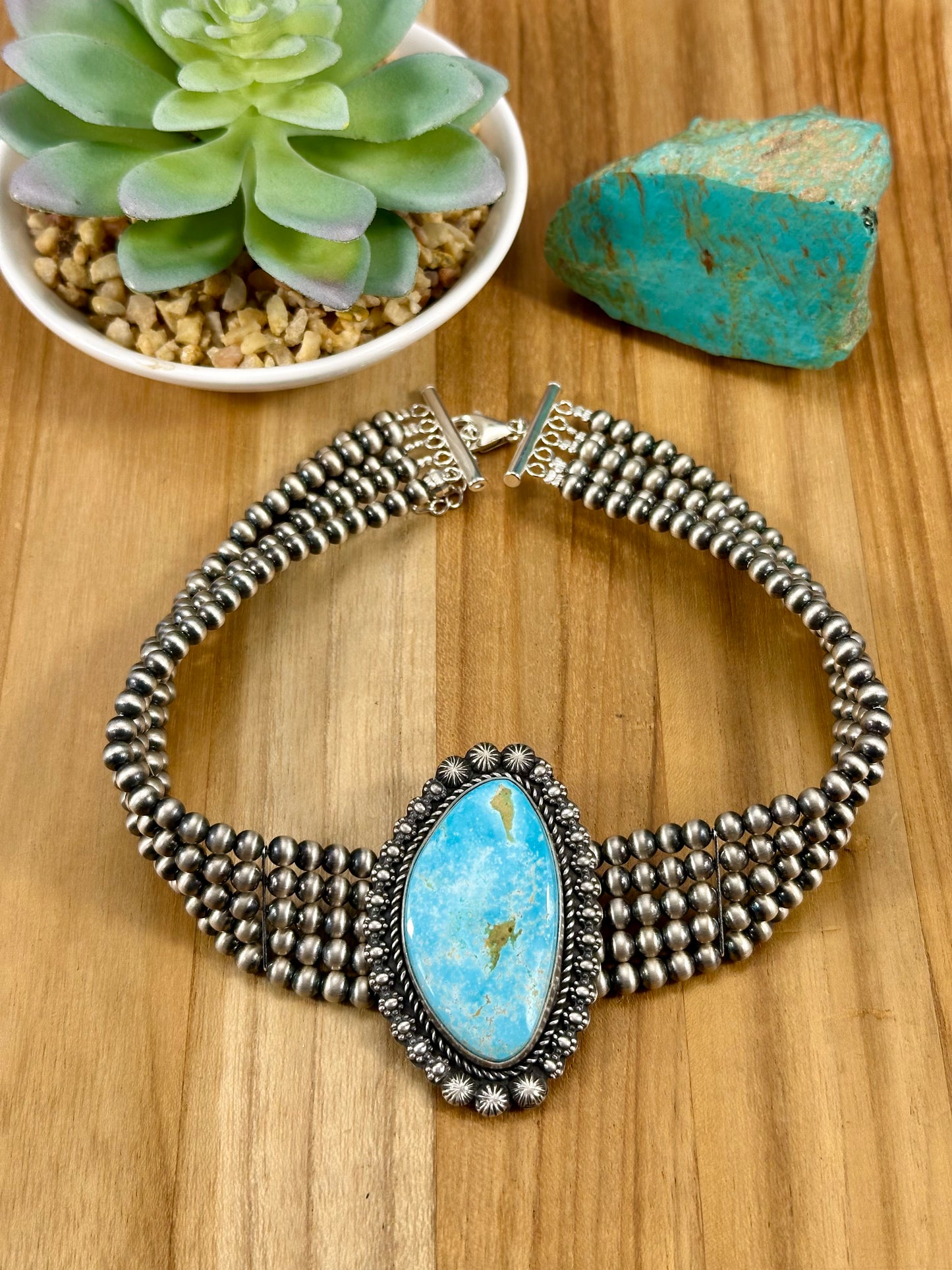 Kingman Turquoise Multi Strand Pearl Choker