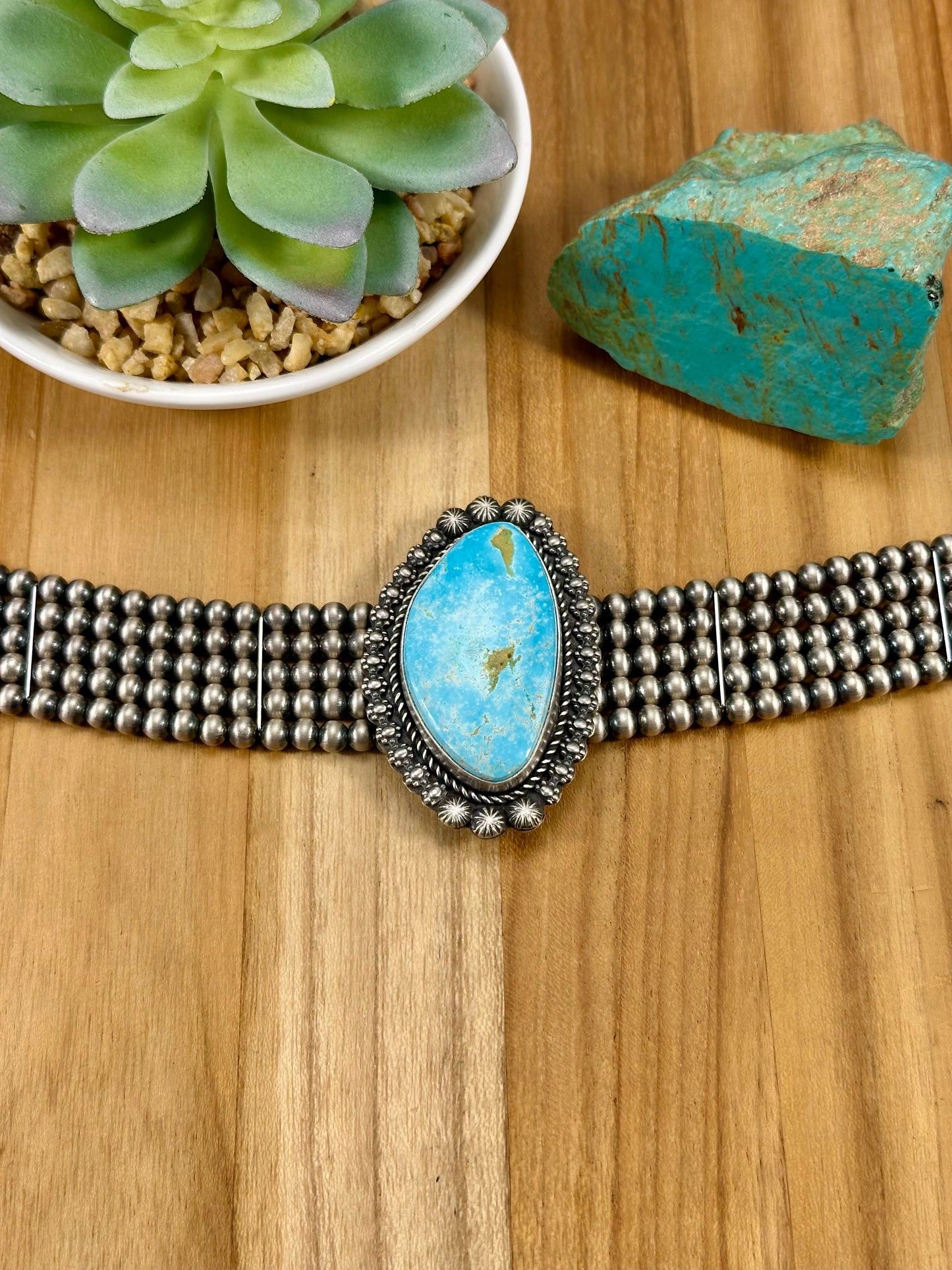 Kingman Turquoise Multi Strand Pearl Choker
