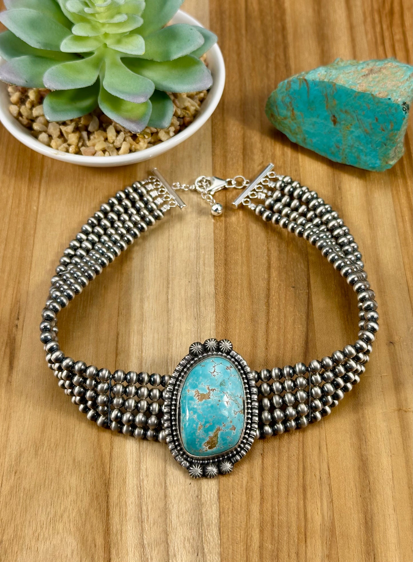 Kingman Turquoise Multi Strand Pearl Choker