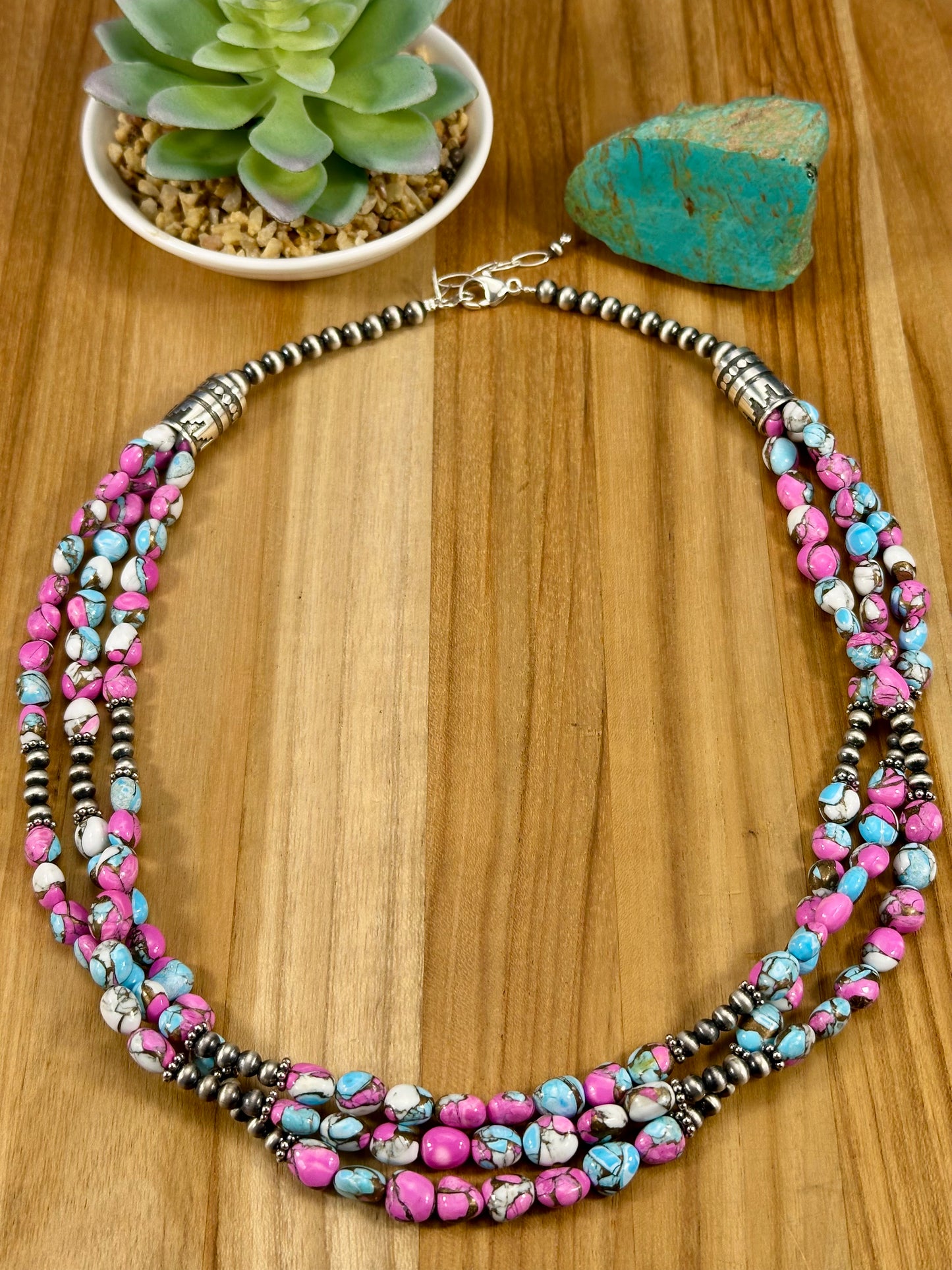 Cotton Candy 3 Strand Bead Necklace