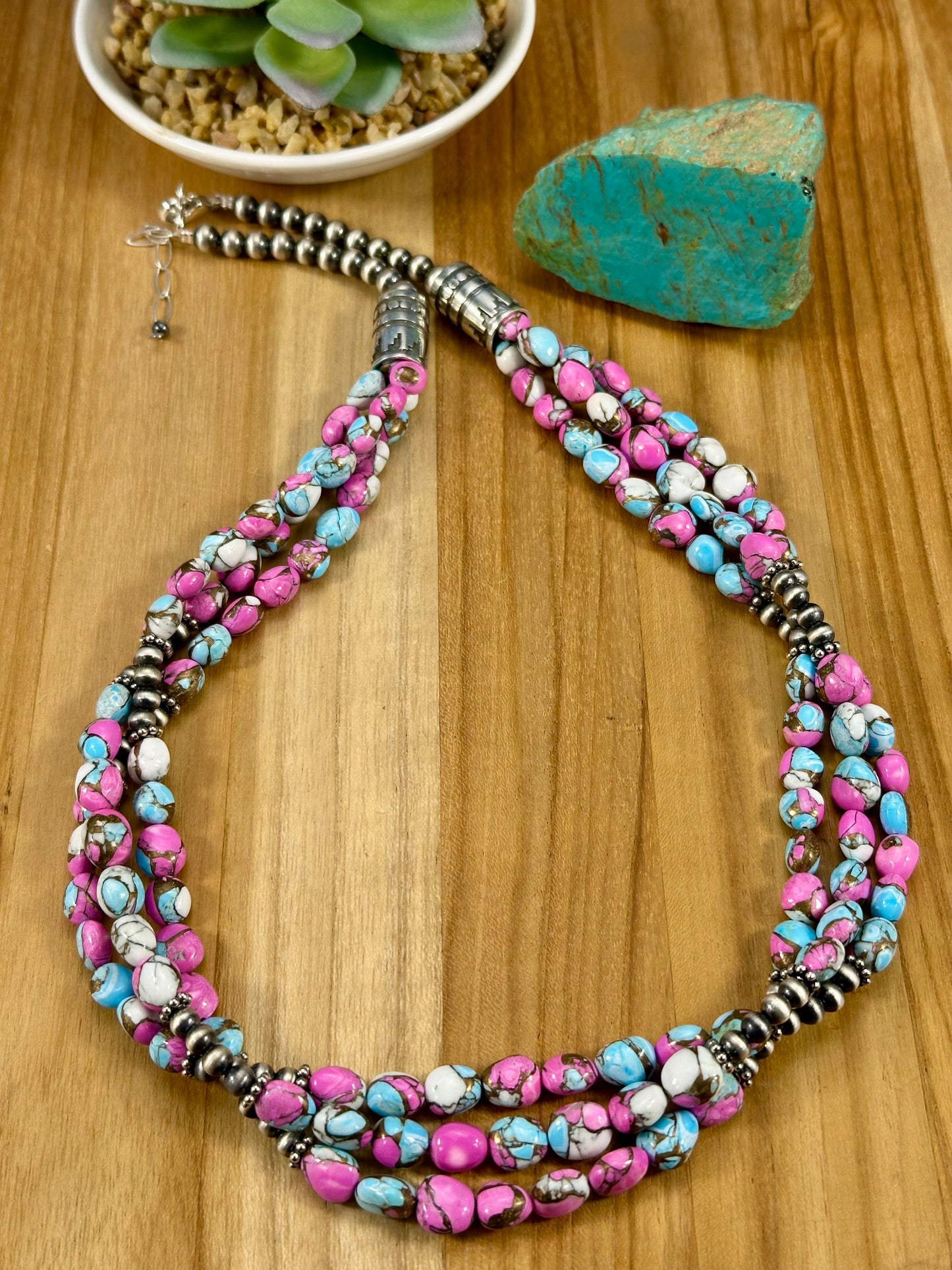 Cotton Candy 3 Strand Bead Necklace