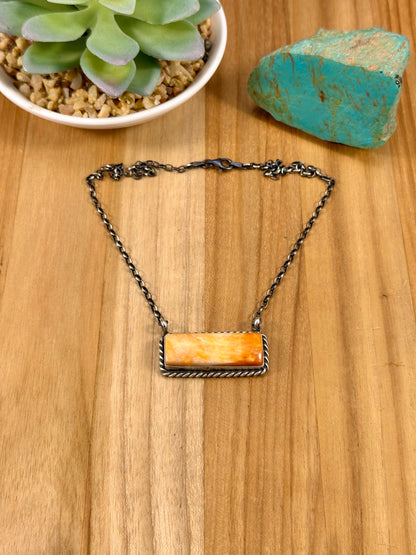 Orange Spiny Bar Sterling Necklace