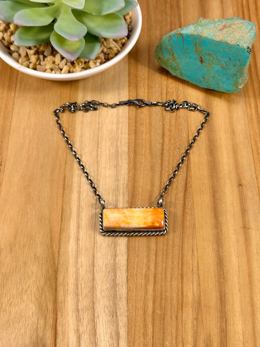 Orange Spiny Bar Sterling Necklace