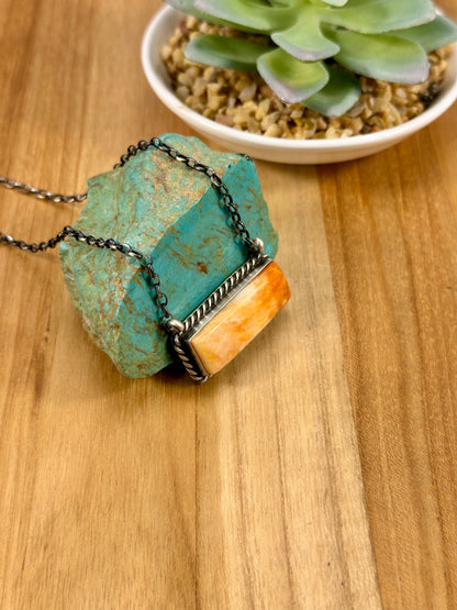 Orange Spiny Bar Sterling Necklace