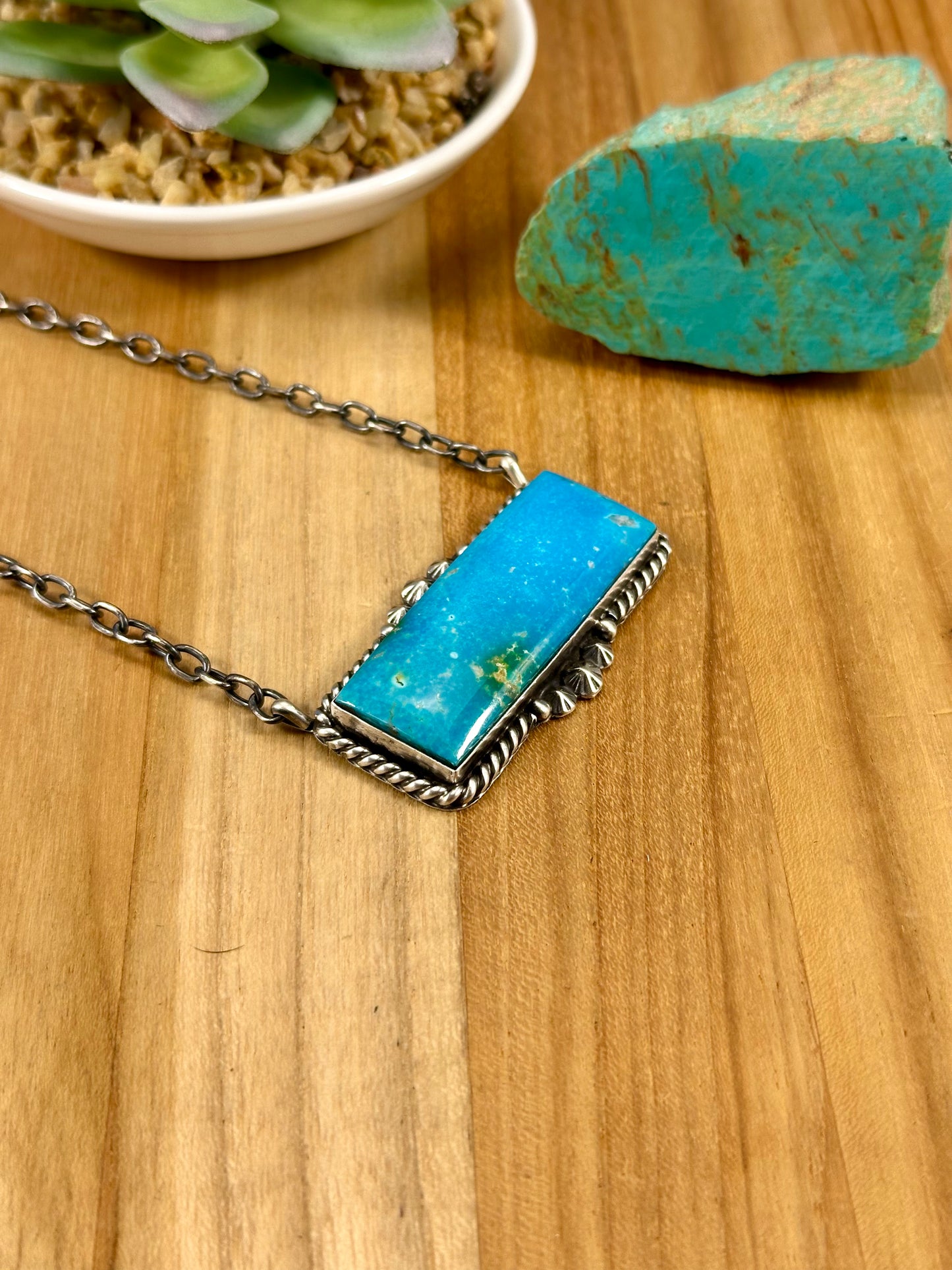 Kingman Turquoise Bar Sterling Necklace