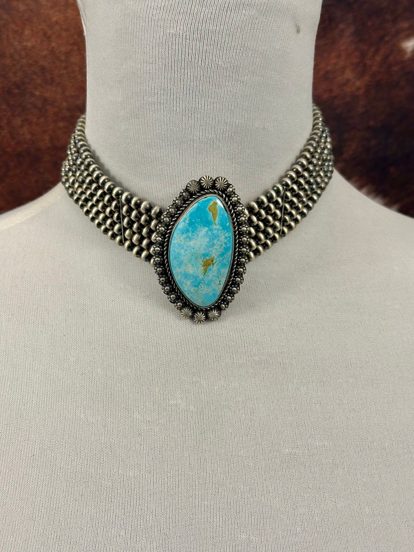 Kingman Turquoise Multi Strand Pearl Choker