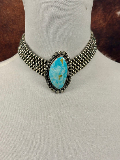 Kingman Turquoise Multi Strand Pearl Choker
