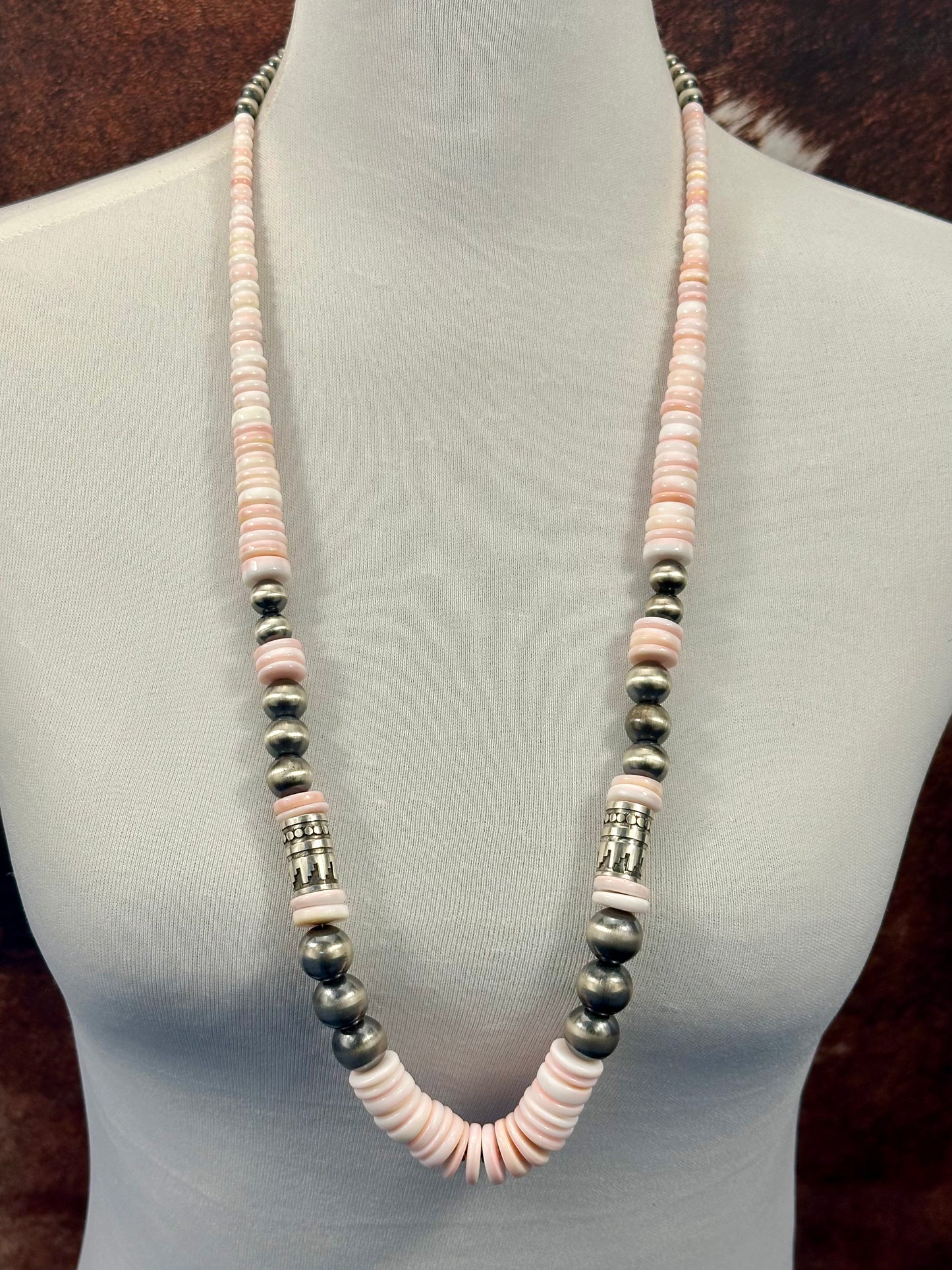 Pink Conch Disc Sterling Pearl Necklace