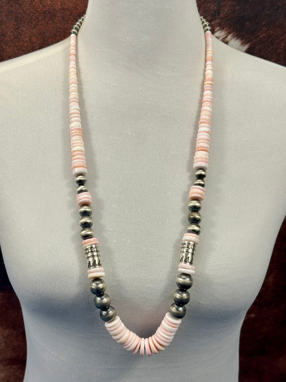 Pink Conch Disc Sterling Pearl Necklace