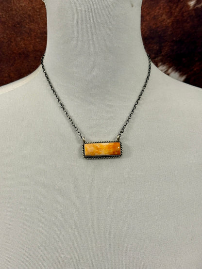 Orange Spiny Bar Sterling Necklace