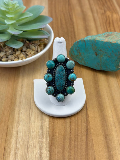 Kingman Turquoise Cluster Sterling Ring