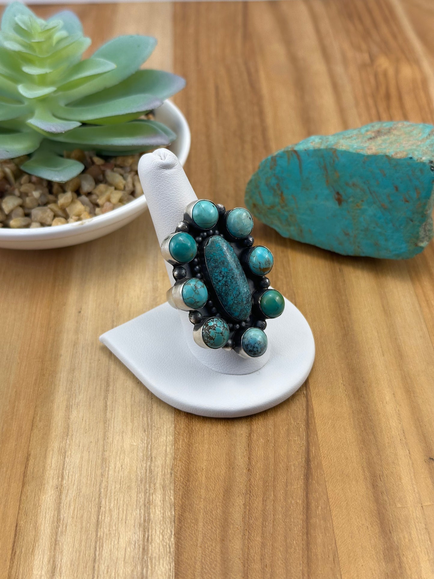 Kingman Turquoise Cluster Sterling Ring