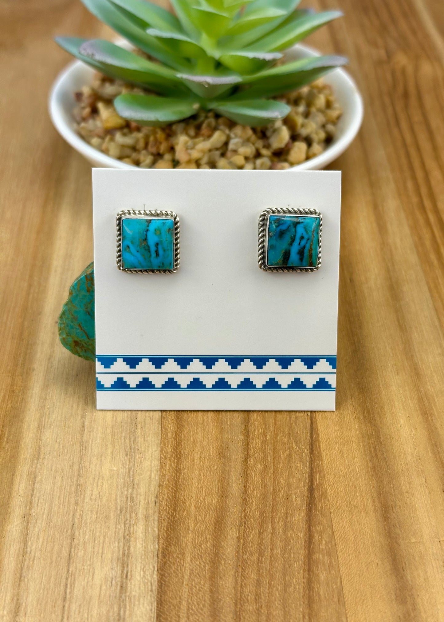 Kingman Turquoise Square Stud Earrings