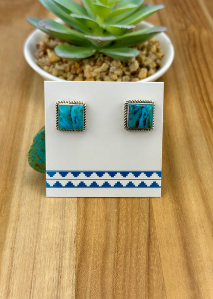 Kingman Turquoise Square Stud Earrings