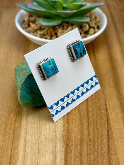 Kingman Turquoise Square Stud Earrings