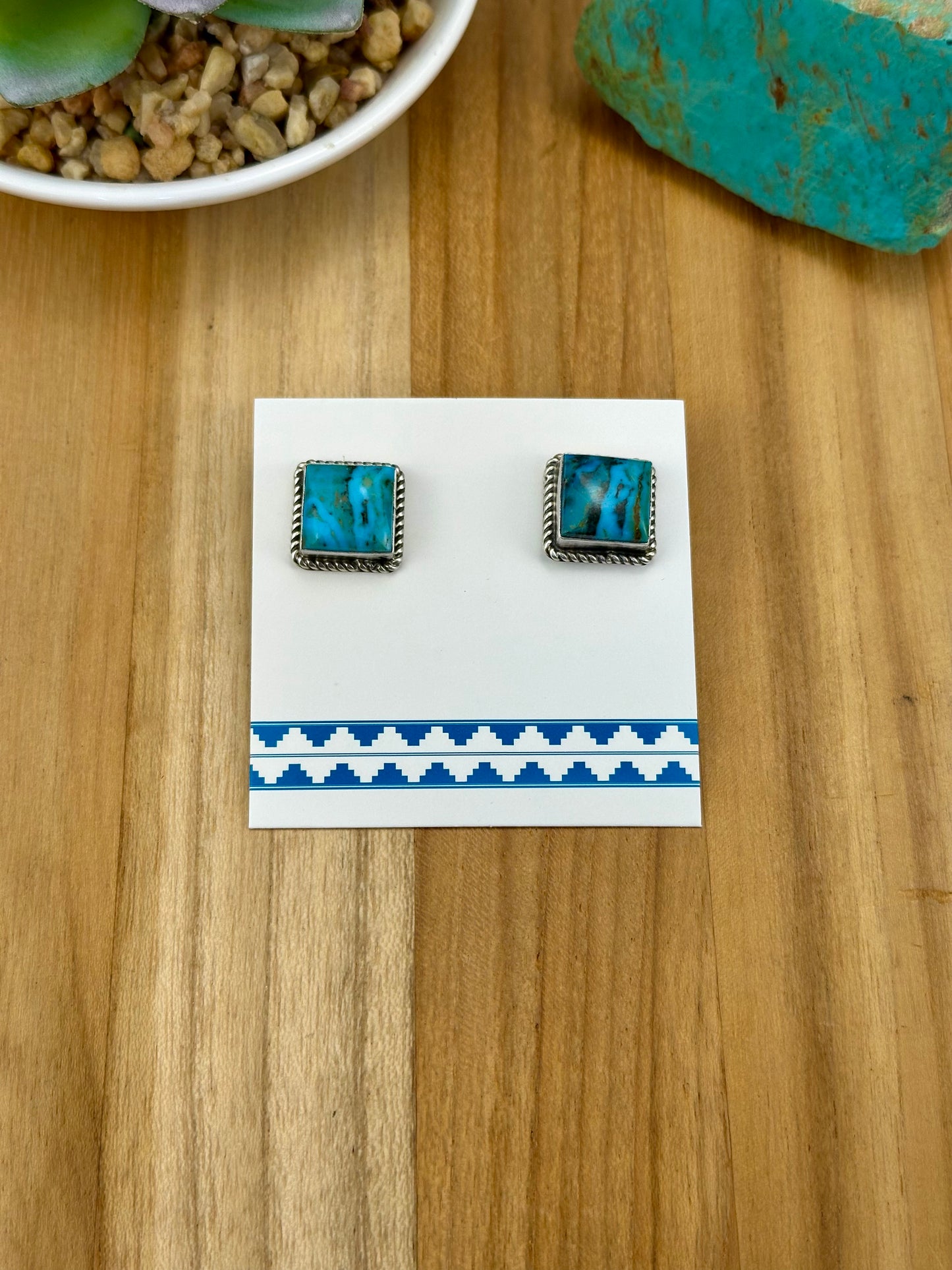 Kingman Turquoise Square Stud Earrings