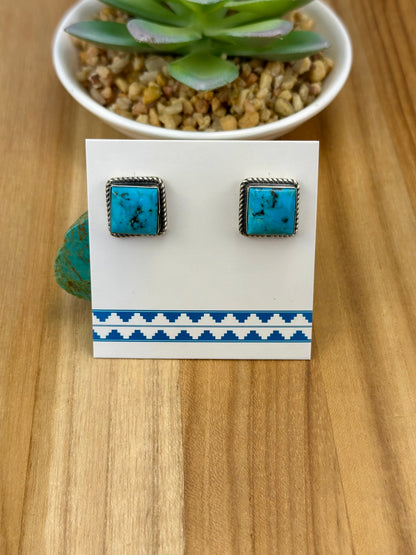 Kingman Turquoise Square Stud Earrings