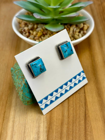 Kingman Turquoise Square Stud Earrings