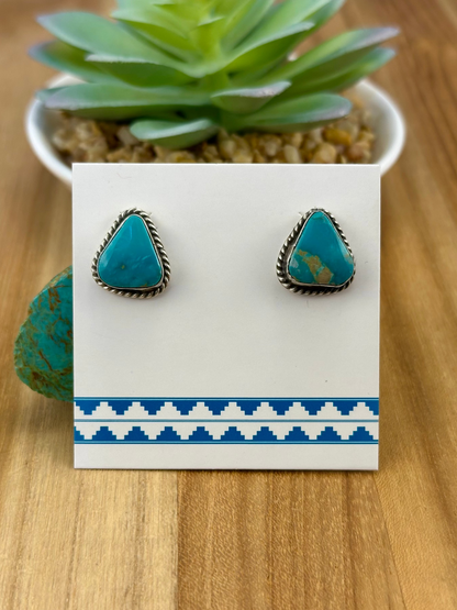Kingman Turquoise Triangle Sterling Earrings